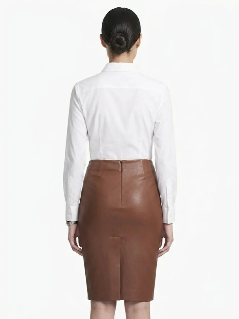 NWT Theory Skinny Pencil in Dark Cognac Bristol Stretch Leather Skirt 6 $695 - Picture 2 of 6
